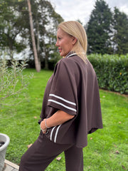 Chocolate Stripe Detail Button Top Leona