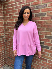 Candy Pink Fringed Pocket Knit Ruth