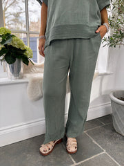 Khaki Bubble Cotton Trouser Set Hayley
