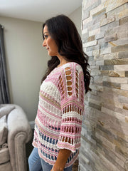 Pink Premium Striped Loose Knit Shona