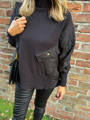Black Quilted Roll Neck Knit Amy