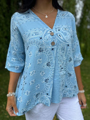 Blue Paisley Bubble Cotton Top Quinley