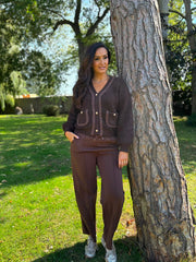 Chocolate Boucle Braid Knit Cardi Florence