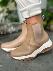 Tan Chunky Wedge Boots
