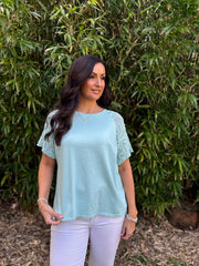 Mint Net Sleeve Applique Tee Gemma