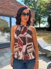Chocolate Brushed Abstract Halter Neck Top Jessie