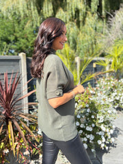 Khaki Textured Flower Knit Claire