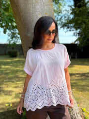 Pink Broderie Bubble Cotton Top Jan