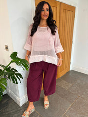 Pink Distressed Trim Net Top Shirley