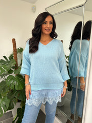 Blue Two Piece V Neck Knit Eileen