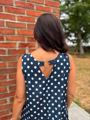 Navy Ring Detail Polka Dot Dress Anna