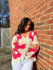 Lipstick Flower Crochet Cardi Jeanette