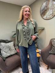 Khaki Ruffle Blouse Cynthia