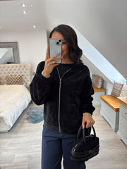 Black Velour Zip Hoodie Jaiya