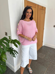 Pink Daisy Cold Shoulder Knit Alison