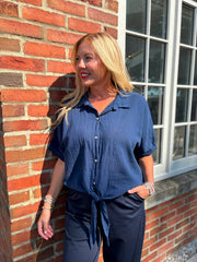 Navy Tie Front Blouse Brielle