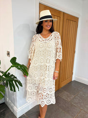 Stone Short Sleeve Crochet Dress Oakley