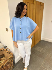 Blue Button Front Knit Zelda