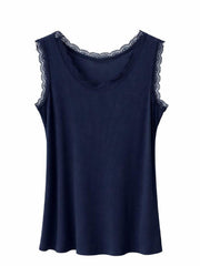 Navy Ribbed Lace Vest Trina