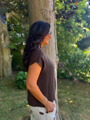 Chocolate Textured V Neck Top Jodie