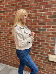 Stone Double-Breasted Short Coat