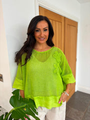 Lime Distressed Trim Net Top Shirley