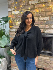 Black Knitted Tie Front Jumper Libby