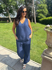 Navy Textured Vest Top Kaylee
