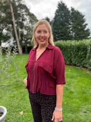 Wine Ruched Waist Jacket Misty