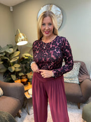 Wine Animal Print Top Amelia