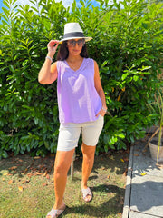 Lilac Floral Mesh Bubble Cotton Top Robin