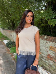 Stone Fringed Knit Vest Amara