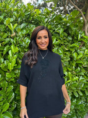 Black Textured Flower Knit Claire