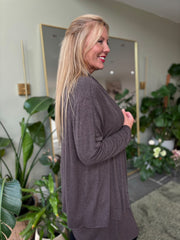 Chocolate Soft Drape Cardi Flora