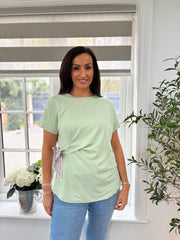 Mint Soft Drape Bow Top Joanie