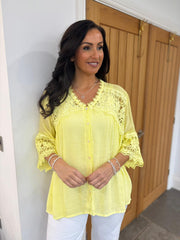 Lemon Lace Pattern Button Top Elsie