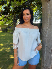 Stone Bubble Cotton Lace Trim Top Adele