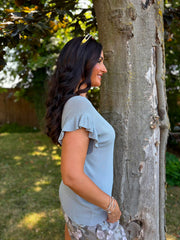 Grey Ruffle Sleeve Knit Top Hannah