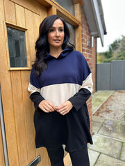 Navy Block Stripe Sweat Dress Eva