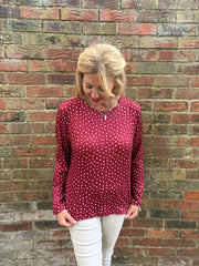 Wine Polka Dot Super Soft Round Neck