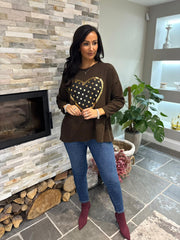 Chocolate Metallic Heart Ribbed Sweatshirt Brooke