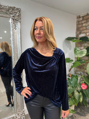 Navy Velour Cowl Neck Sparkle Top Olivia