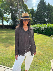 Chocolate Floral Lace Hem Vest Dina
