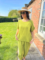 Olive Bubble Cotton Trouser Set Jasmine