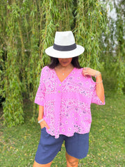 Candy Pink Paisley Bubble Cotton Top Quinley
