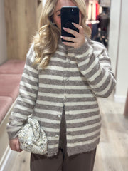 Mocha Striped Knit Cardi Loretta
