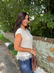 Stone Fringed Knit Vest Amara