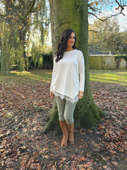 Winter White Ruched Lace Trim Top Janet