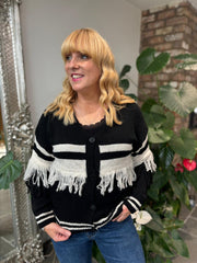Black Fringed Stripe Cardigan Fiona