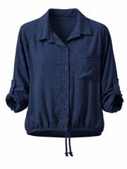 Navy Textured Drawstring Jacket Kaylee